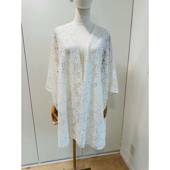 Vintage Lace Kimono Jacket Wrap Shawl White Multi Fit Size Bohemian Hippie - Picture 2 of 9